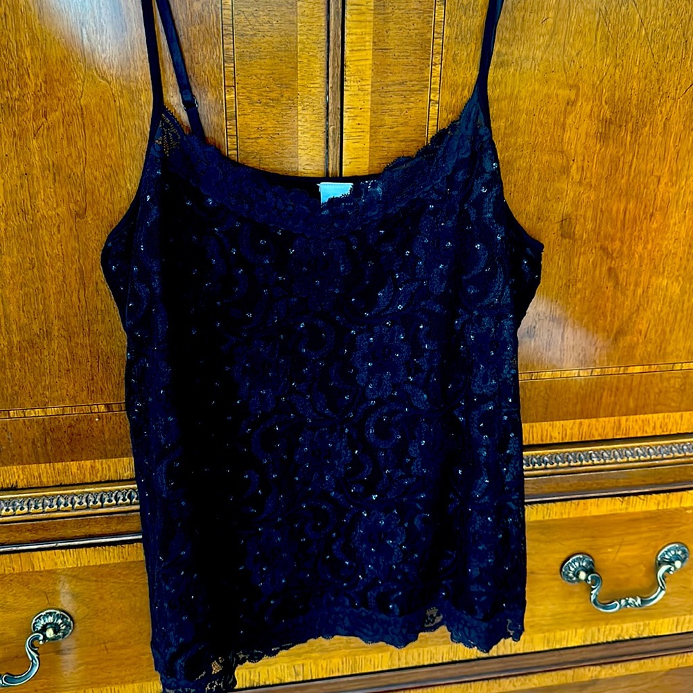 Sexy black lace and sequined evening camisole, size 1X